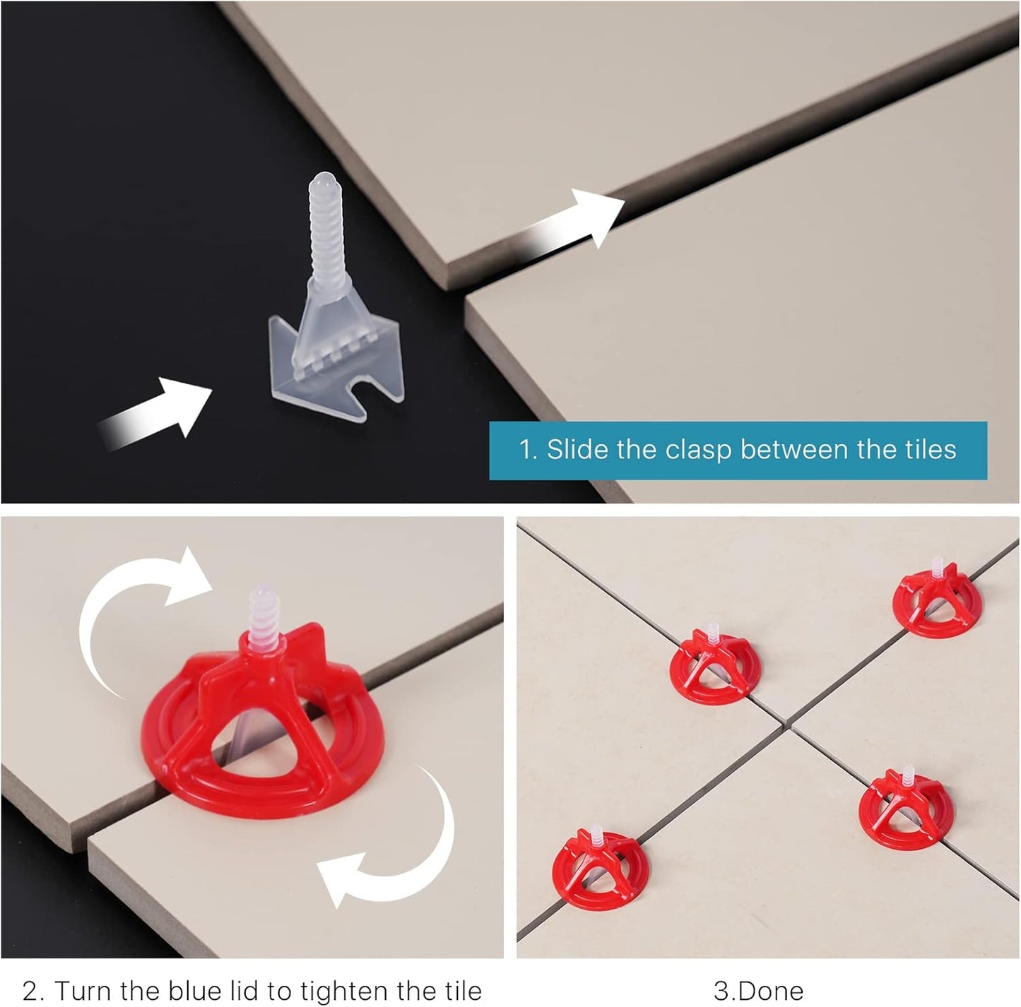 Professional Tile Leveling System Kit，Anti-Loosening Spacers/Wall, Bathroom Tiling - 1/16" Precision Alignment & Grout Spacing Tools(100caps+300base, 1/16)