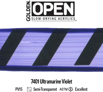 OPEN Slow-Drying Acrylics by GOLDEN, Ultramarine Violet, 2 fl oz. tube, Professional Acrylic Paint, Semi-Transparent