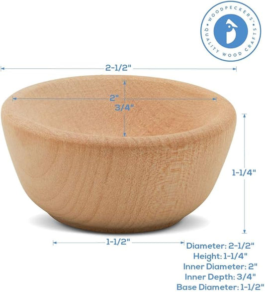 Woodpeckers Wooden Craft Bowls Unfinished 2-1/2 inch Set of 12, for Crafts, Sorting, & Artisan Boards | Spice/Nuts/Condiment Bowls