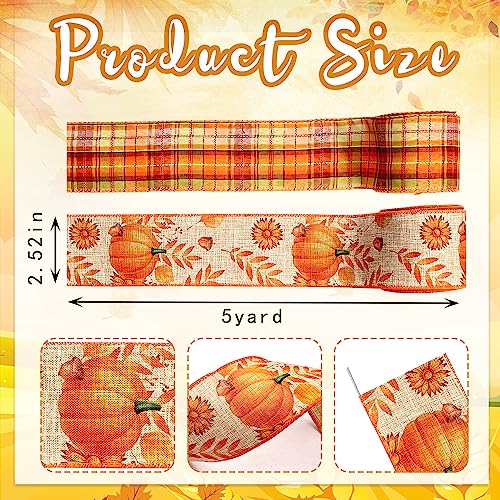 2 Rolls 10 Yards Fall Wired Edge Ribbons (30 Foot)