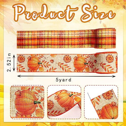 2 Rolls 10 Yards Fall Wired Edge Ribbons (30 Foot)
