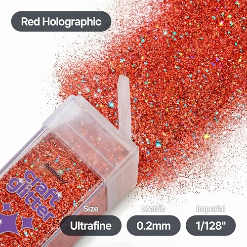 Craft Glitter Shaker Red Holographic 130g Ultrafine (4.5 Ounce)