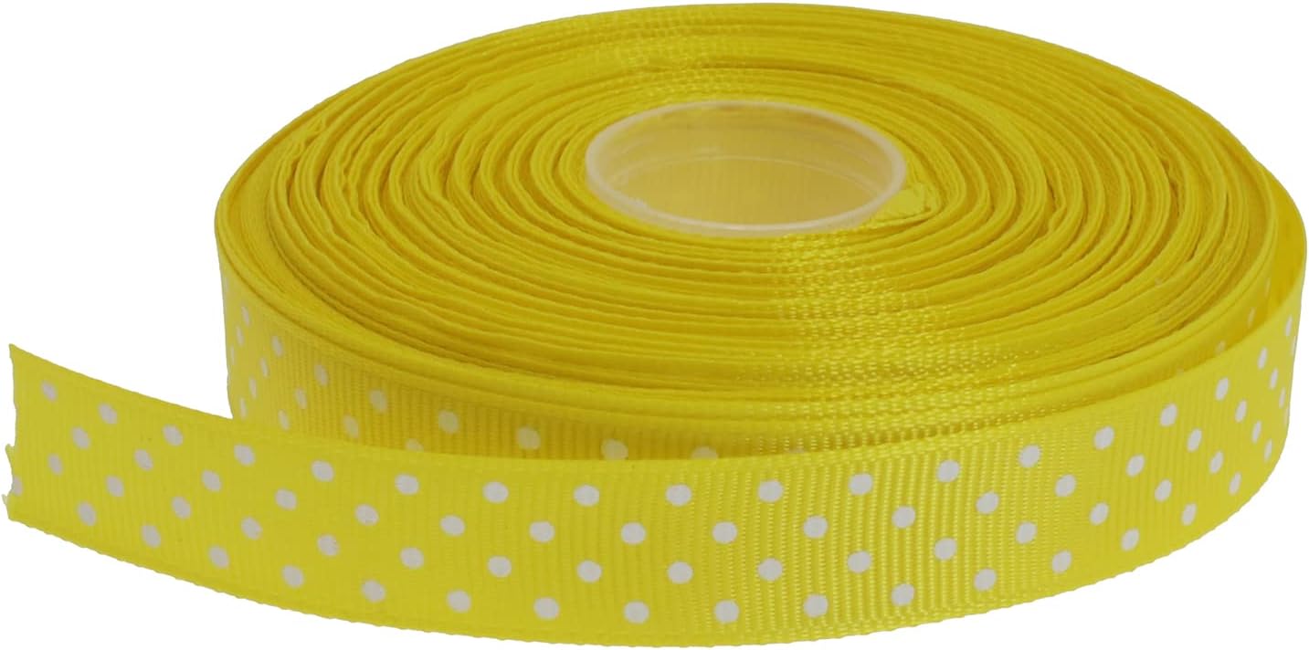 Polka Dot Grosgrain Ribbon 25 Yard Each Roll 100% Polyester (5/8", Yellow) - Crafty Corner