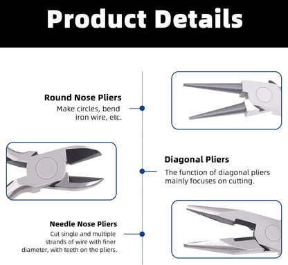 Glarks 8Pcs Jewelry Making Pliers Tools Kit includes Needle Nose Pliers, Wire Cutters, Wooden Awl, Tweezers, thimble ring, U-shape Scissors for Jewelry Making, Repair and Beading - Crafty Corner