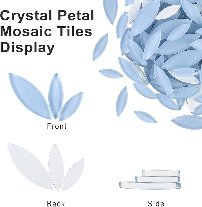 Youway Style Blue Leaf Mosaic Tiles for Crafts Bulk,200g Petal Mosaic Glass Pieces,Flower Glass Tiles for Christmas Mosaic Decorations,Garden Mosaic Supplies Kit