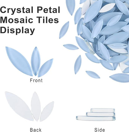 Youway Style Blue Leaf Mosaic Tiles for Crafts Bulk,200g Petal Mosaic Glass Pieces,Flower Glass Tiles for Christmas Mosaic Decorations,Garden Mosaic Supplies Kit