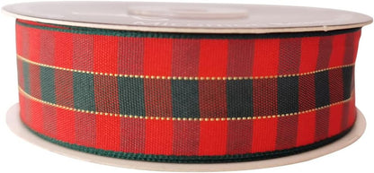 Micomon X'Mas Gingham Ribbon Green Red Metallic Gingham Ribbon 25 Yards Each Roll 100% Polyester (1",RedGreenGold) - Crafty Corner