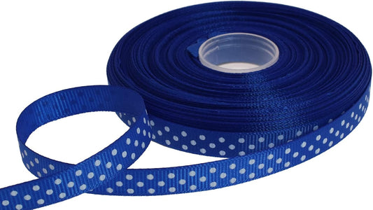 Polka Dot Grosgrain Ribbon 25 Yard Each Roll 100% Polyester (3/8", Royal Blue) - Crafty Corner