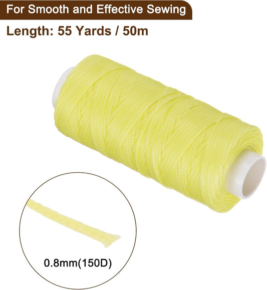uxcell Leather Sewing Waxed Thread, 55 Yards / 50m 0.8mm 150D Flat Polyester All-Purpose Threads for Leather Crafts, Bookbinding, Yellow