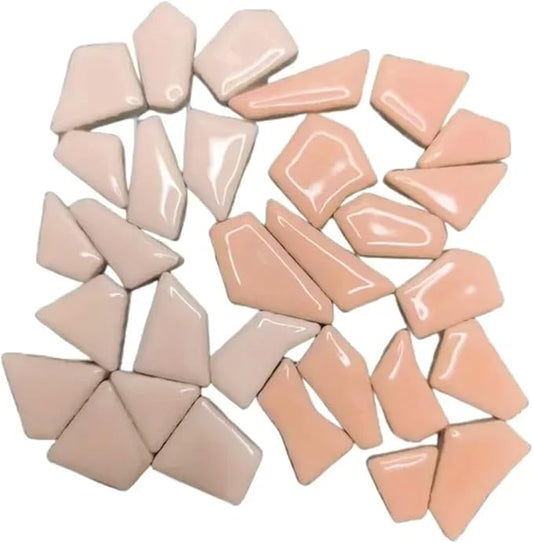 Mosaic Tiles 200g/7.05oz(Approx. 155-170pcs) Porcelain Mosaic Tiles 1-2.5cm 0.4mm Thickness Ceramic Mosaic Stones DIY Mosaic Craft Material(Pink Mix)