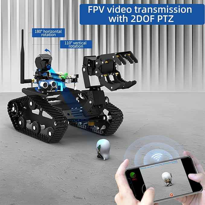 Robotic Car with 720P Camera, Arduino MEGA2560 Compatible Control Board, All-Metal Chassis for Robotics Development, Programming Practice, STEM Education Gift for Adults & Teens