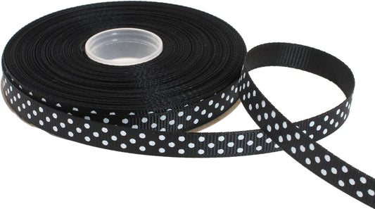 Polka Dot Grosgrain Ribbon 25 Yard Each Roll 100% Polyester (3/8", Black) - Crafty Corner