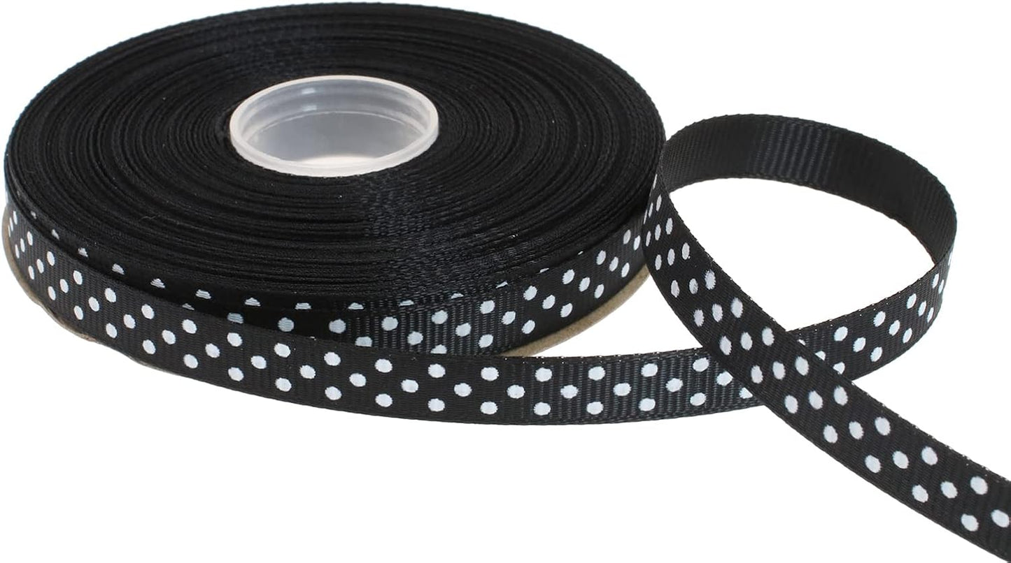 Polka Dot Grosgrain Ribbon 25 Yard Each Roll 100% Polyester (3/8", Black) - Crafty Corner