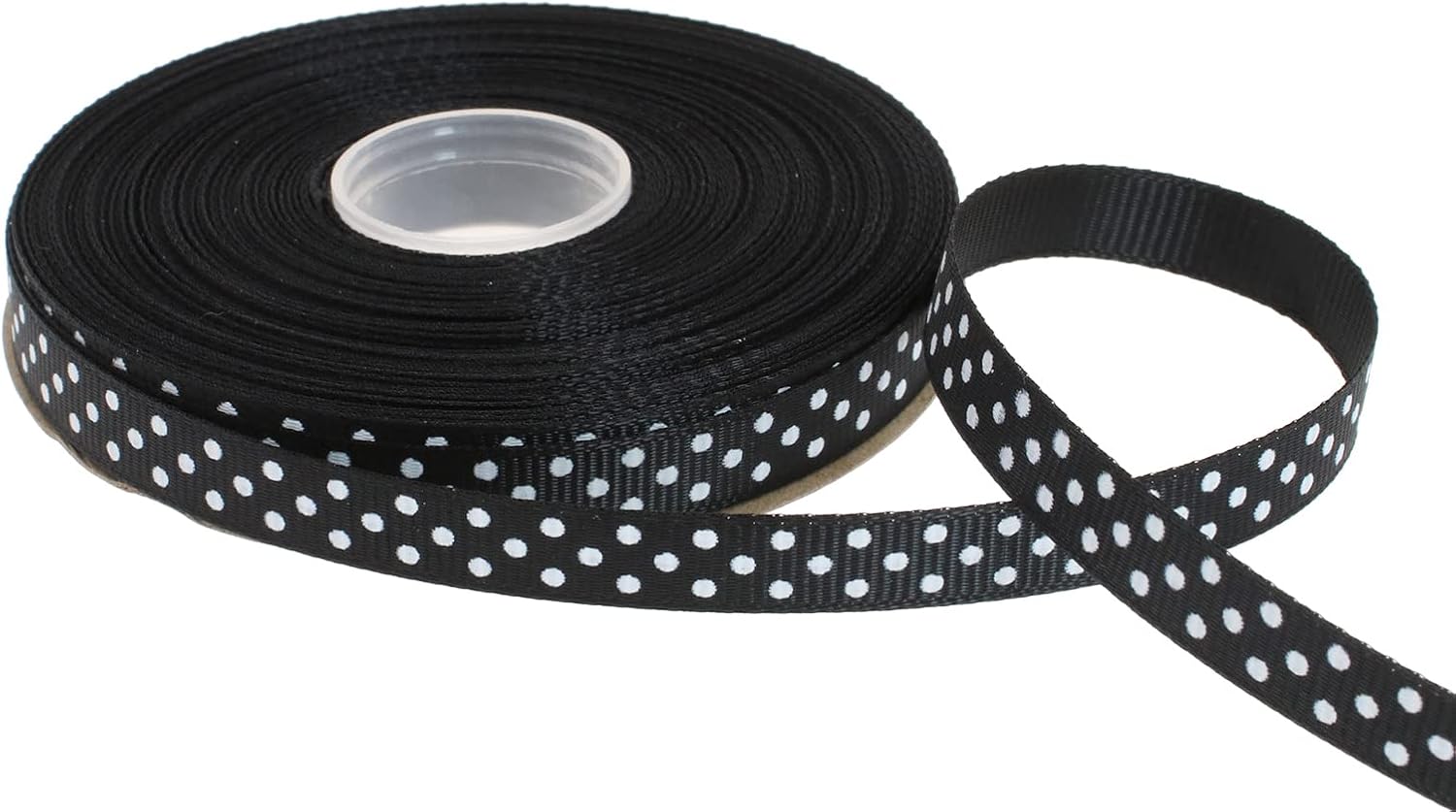 Polka Dot Grosgrain Ribbon 25 Yard Each Roll 100% Polyester (3/8", Black) - Crafty Corner