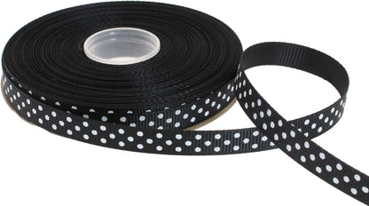Polka Dot Grosgrain Ribbon 25 Yard Each Roll 100% Polyester (3/8", Black) - Crafty Corner