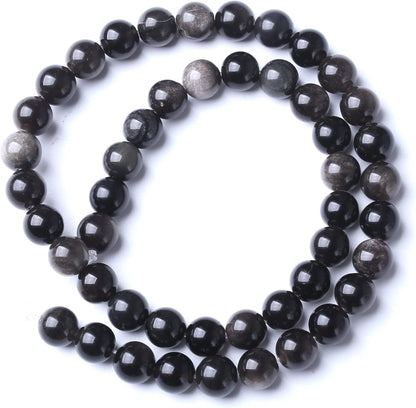 60pcs 6mm AAA Natural Obsidian Stone Beads Gemstone Round Loose Beads for Jewelry Making DIY Bracelet (Sliver Color Obsidian Stone, 6mm)