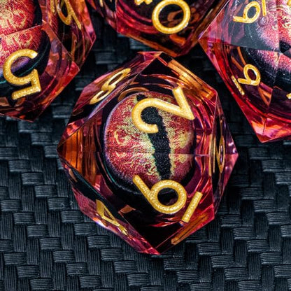 DND Resin Dice Dragon Eye Dice Liquid Core Red Sharp Edged Dice Set with Gift Box