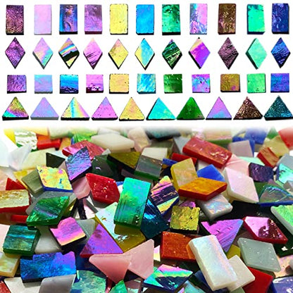 510 Pieces Iridescent Glass Mosaic Tiles for Crafts (510 Count)