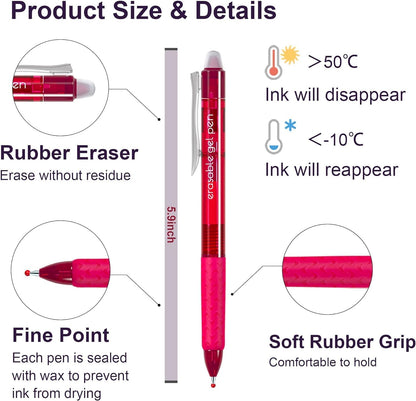 Erasable Gel Pens, 15 Colors Retractable Fine Point Erasable Pens Clicker, Assorted Color Inks, Make Mistakes Disappear for Drawing Writing Planner and Crossword Puzzles