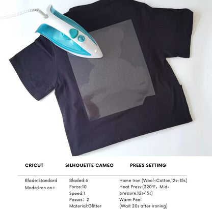 Black Glitter HTV Heat Transfer Vinyl Bundle 8 sheets-12 x12 Iron on Vinyl for T Shirts Hats Clothing Compatible with Cricut Cameo Heat Press Machine