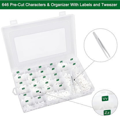 Letter Board Letters Only,646 PRE-Cut Characters (3/4 and 1 Inch,White) with Sorting Tray,Felt Letter Board Letters (Choice B)