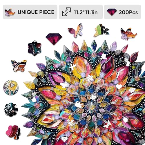 Wooden Puzzles for Adults Diamond Mandala 200 Pieces 11.1x11.2 in (200 Count)