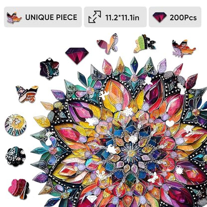 Wooden Puzzles for Adults Diamond Mandala 200 Pieces 11.1x11.2 in (200 Count)