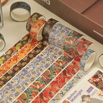 12 Rolls Kyoto Charm Washi Tape Set Japanese Arts Adhesive Tapes Geometric Garden Decorative Masking Tape Sets for Craft (12 Count)