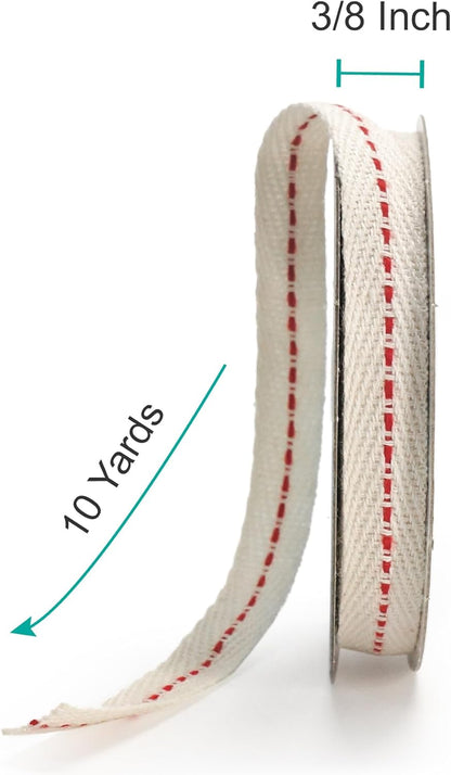 CT CRAFT LLC Ivory Cotton Red Stitched Ribbon 3/8" x 10 Yards for Home Décor Gift Present Wrapping DIY Crafts Birthday Wedding Bouquet Christmas - Crafty Corner