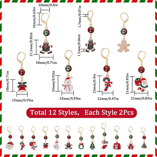 SUNNYCLUE 1 Box 24Pcs 12 Style Christmas Crochet Stitch Markers Stitch Marker Small Enamel Crochet Knitting Charms for Knitting Weaving Sewing Needleworks DIY Craft Supplies