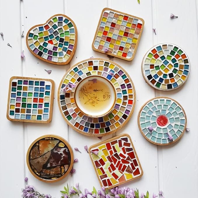 1.5lb Mosaic Tiles Assorted Iridescent Crystal Mosaic Tiles for Crafts, Glass Mosaic Pieces Set with Box 680g DIY Picture Frames Handmade Jewelry Art Decoration Gifts (Multi Colors Set)