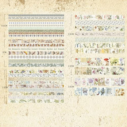36 Rolls Vintage Washi Tape Pack Retro Arts Adhesive Tapes Wide Chronicle Decorative Masking Tape Sets for Craft (36 Count)