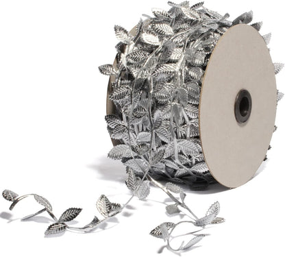 BASOKAN Silver Leaves Leaf Ribbon Trim Rope - 20 Yards - for Garland DIY Crafts and Party Wedding Home Decorations - Crafty Corner