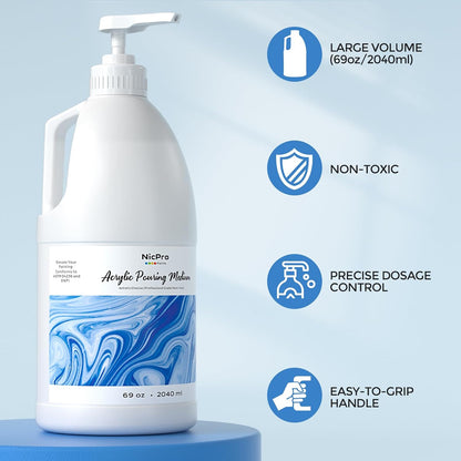 Nicpro Pouring Medium for Acrylic Paint 69oz / 2040ml, Acrylic Paint Thinner, Acrylics Flow Medium Improve Flow Consistency