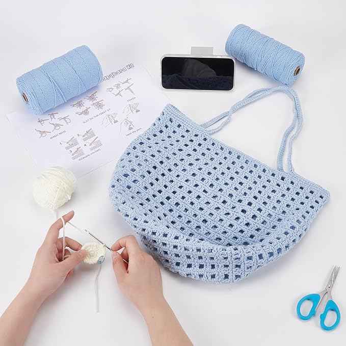FREEBLOSS Cotton Cord Crochet Kit for Beginners Crochet Bag Making Kit DIY Crochet Shopping Bag Kit Crochet Set for Adults with Instructions Crochet Bag for Shopping Daily Use