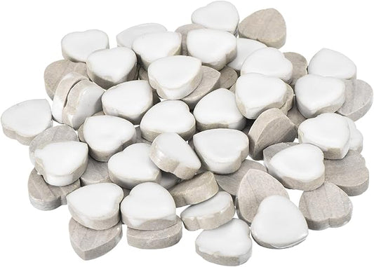 MECCANIXITY 200g Ceramic Mosaic Tiles for Crafts Bulk, Heart White Ceramic Tiles for Mosaic Kits Garden Stepping Stone Cup Mat