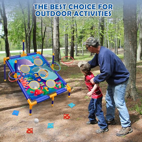 3-in-1 Bean Bag Toss Game Toy,Outdoor Toss Game with Stand for Ring Toss