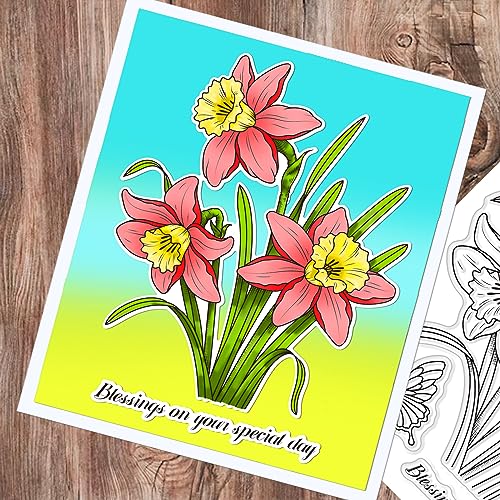 Realistic Daffodil Flower Stamps and Dies and Layering Coloring Stencil Set