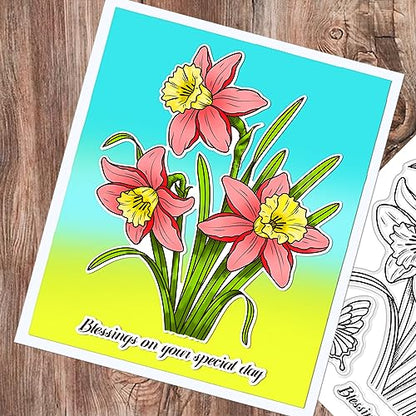 Realistic Daffodil Flower Stamps and Dies and Layering Coloring Stencil Set