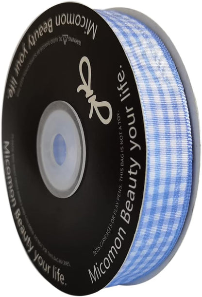 Light Blue Gingham Plaid Checked Ribbon 25 Yard Each Roll 100% Polyester (5/8", Light Blue) - Crafty Corner