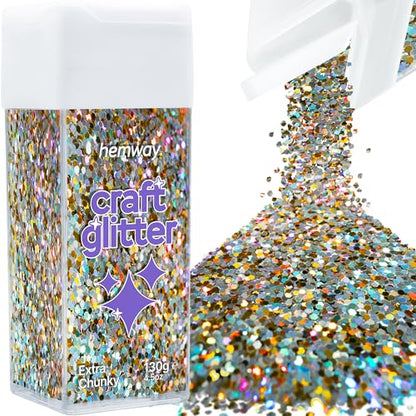 Craft Glitter Shaker Gold Silver Holographic 130g Extra Chunky (4.5 Ounce)