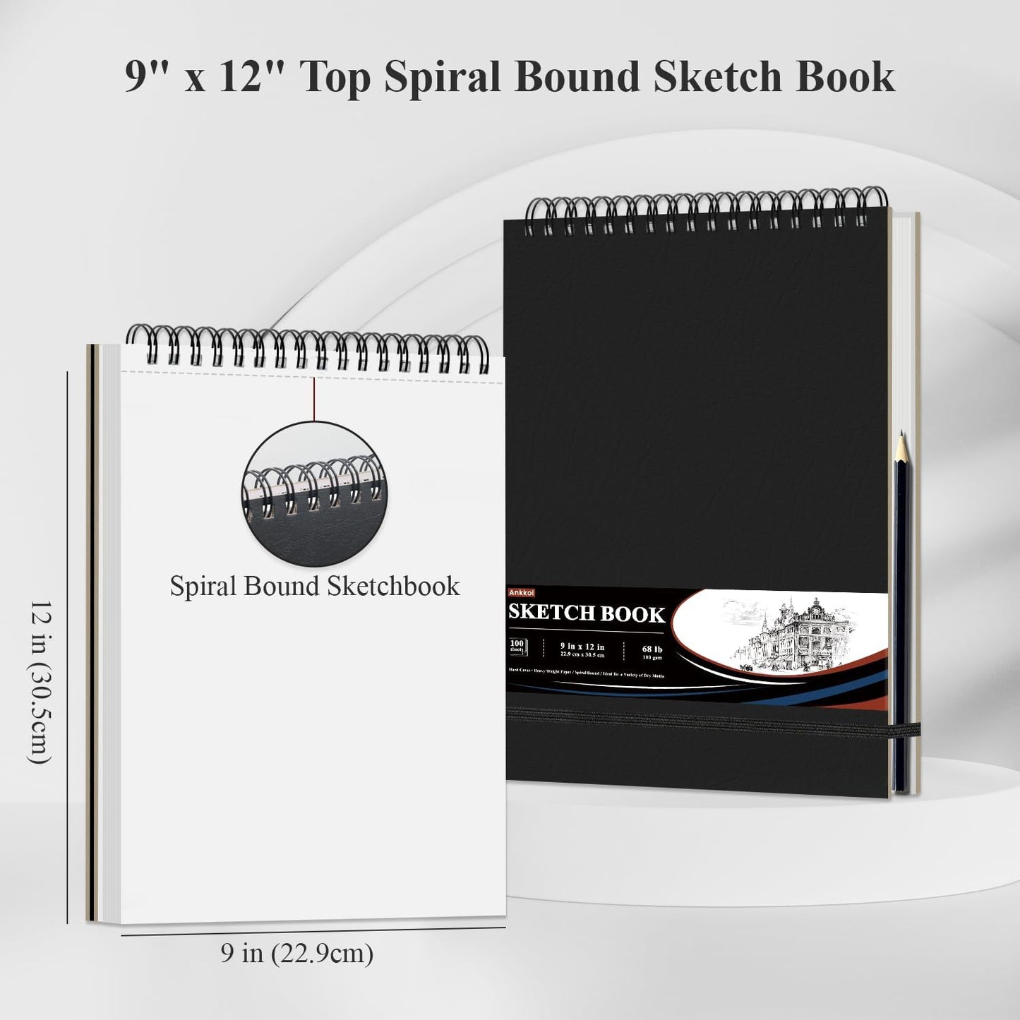 9" x 12" Sketch Book, Top Spiral Sketchbook Hardcover, 68lb (100gsm) Drawing Paper Pad & Sketch Paper, 1-Pack Sketch Pads for Drawing for Adults, Professional Art Supplies for Teens & Artist Gifts. - Crafty Corner