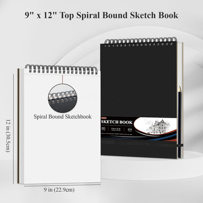 9" x 12" Sketch Book, Top Spiral Sketchbook Hardcover, 68lb (100gsm) Drawing Paper Pad & Sketch Paper, 1-Pack Sketch Pads for Drawing for Adults, Professional Art Supplies for Teens & Artist Gifts. - Crafty Corner