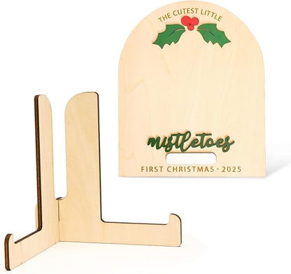 DIY Baby Footprint Keepsake Board with Name Box - Pen/Paint Not Included, Personalized Baby’s First Christmas 2025, Mistletoes Footprint Art, Nursery Footprint Decorative for Baby Shower Newborn