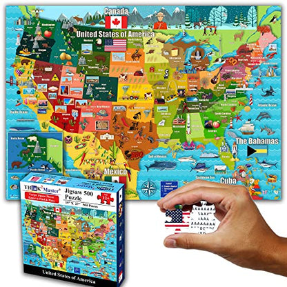 Colorful United States Map 500 Pieces with Large Pieces Jigsaw Puzzle for 13+