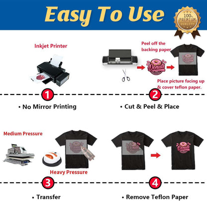 TransOurDream Heat Transfer Paper for Dark T Shirts (50 Sheets, 8.5x11", Dark 1.0) Iron on Transfers Paper for Inkjet Printer Printable Heat Transfer Vinyl for Dark Fabrics