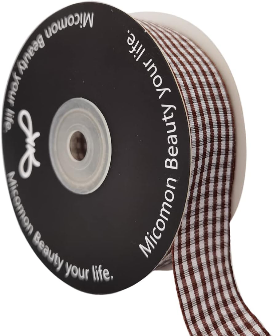 Brown Gingham Plaid Checked Ribbon 25 Yard Each Roll 100% Polyester (1", Brown) - Crafty Corner