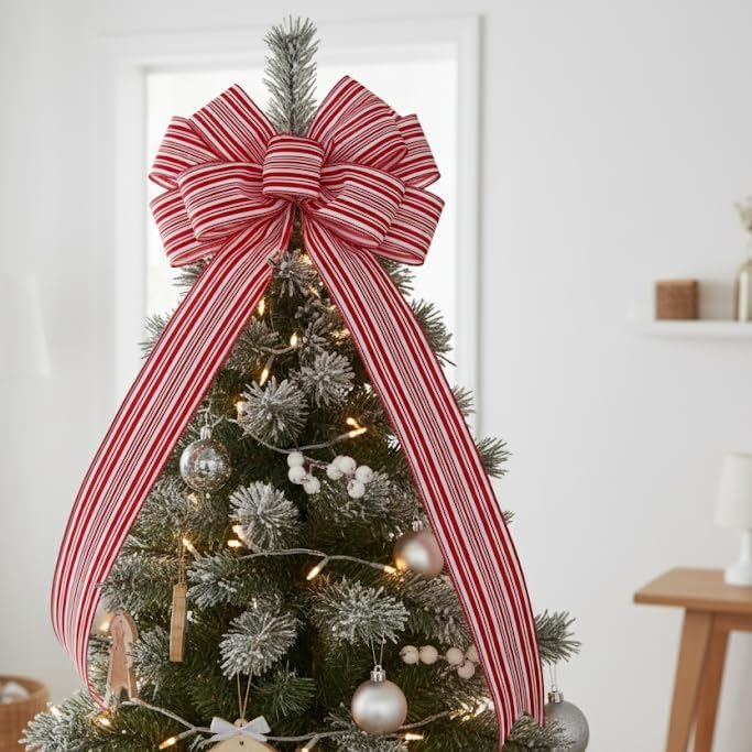 CT CRAFT LLC Red and White Stripe Wired Ribbon – 2.5" Wide x 10 Yards Long Decorative Fabric Ribbon for Crafts, Gift Wrapping, and Holiday Décor - Crafty Corner