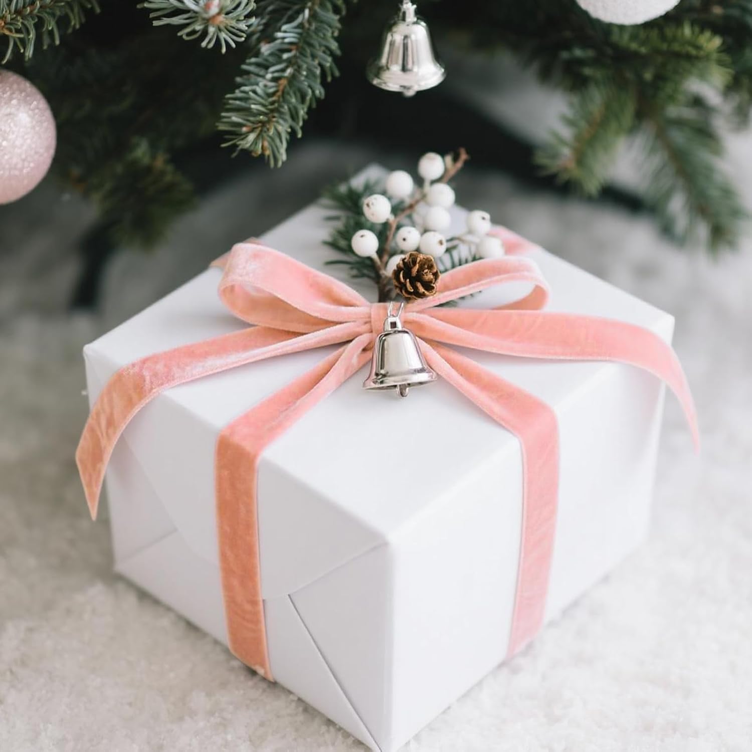 LaRibbons Thin Velvet Ribbon 3/8 Inch x 25 Yards, Peach Pink Velvet Ribbon for Christmas Tree, Gift Wrapping, Wreath Bow, Outdoor Decoration - Crafty Corner