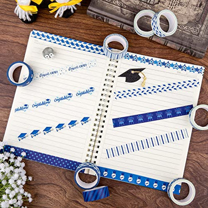 12 Rolls Graduation Washi Tape Blue White Congrats Grad Washi Masking Tape Congratulations Star Grad Cap Decorative Paper Stickers for Graduation Scrapbook Gift Wrapping DIY Art Crafts (12 Count)